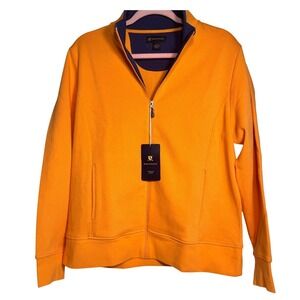 Sakmann NWT Golf Zip Light Collar Jacket Orange Blue Men's Large Cotton Pockets